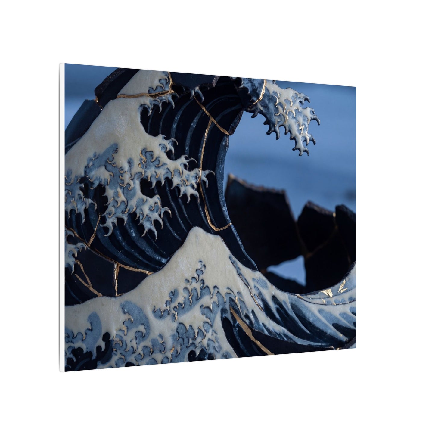Ocean Wave Canvas Art | Winter Kintsugi Gold Repair Art