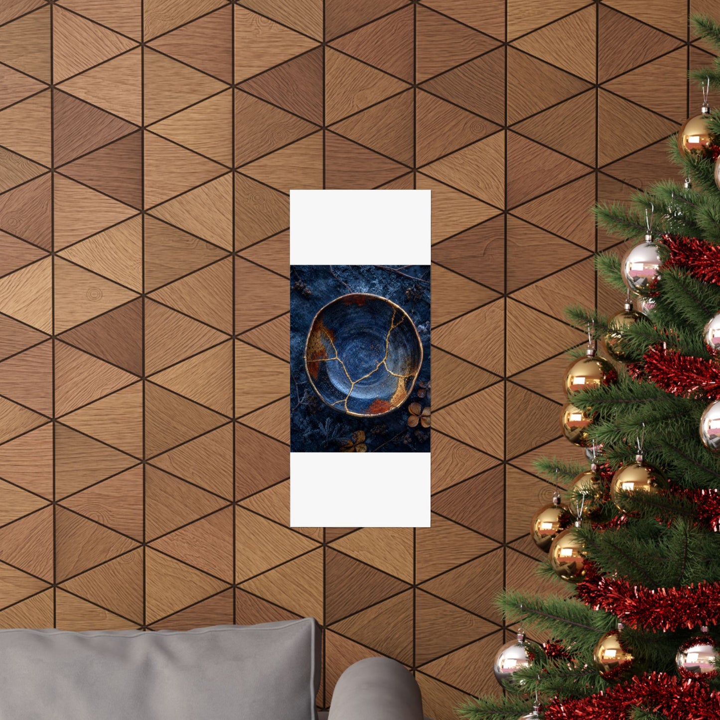 Fukinsei Ceramic Bowl Wall Art Print - Kintsugi Crackle Gold