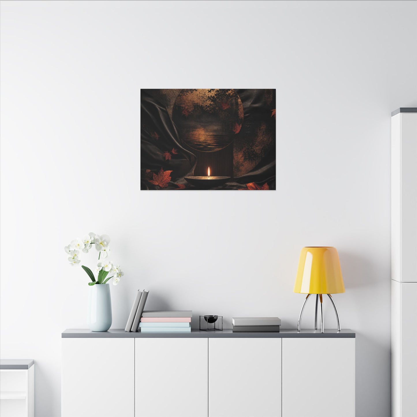 Silk Drape Autumn Canvas Art | Dark Japandi Moody Design
