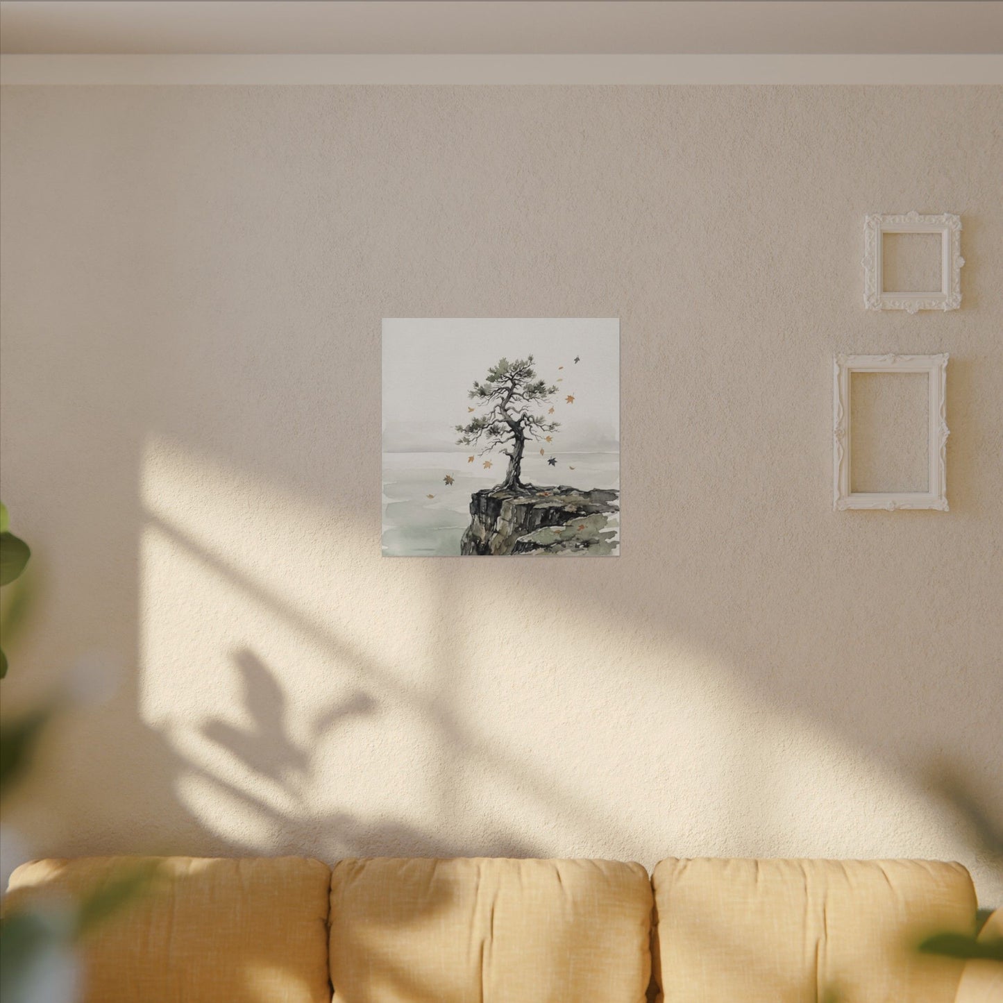 Japandi Pine Tree in Overcast | Watercolor Canvas Art