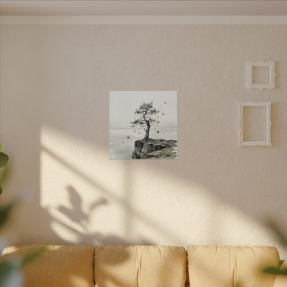 Japandi Pine Tree in Overcast | Watercolor Canvas Art