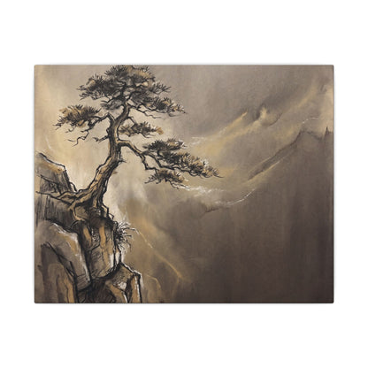 Pine Tree Charcoal Ink Canvas Art | Luxurious Dark Japandi Art