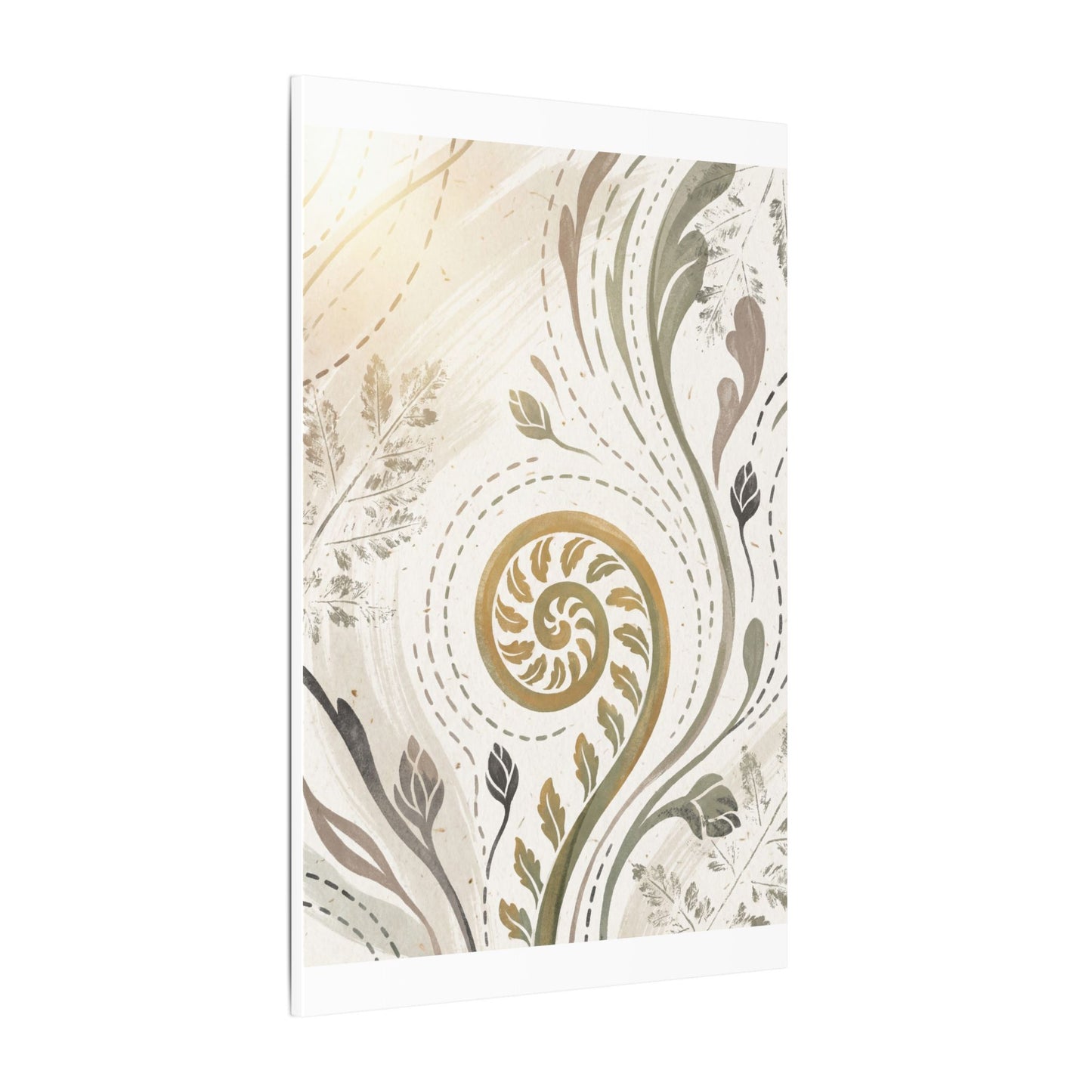 Japandi Fern Unfurling in Golden Hour | Japanese Pattern Canvas Art