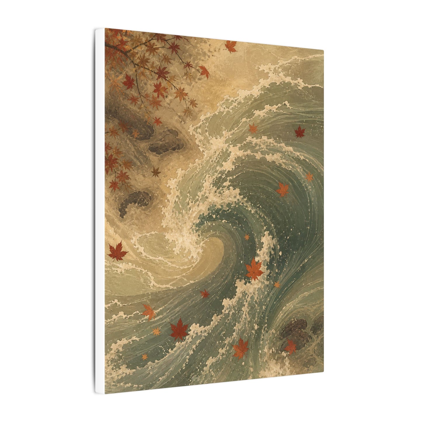 Japandi Ocean Wave in Candlelight | Japanese Pattern Canvas Art