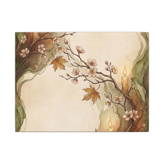 Cherry Blossom Autumn Canvas Art | Cottagecore Earthy Design Art Print