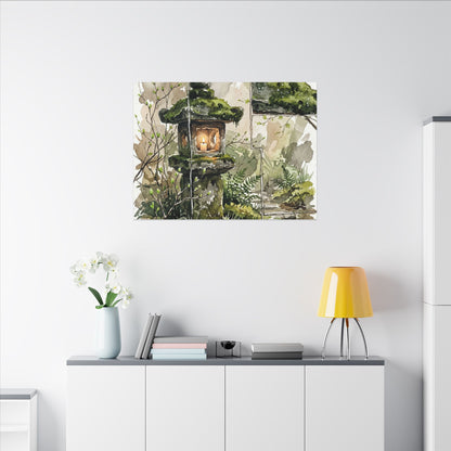 Stone Lantern Watercolor Canvas Art | Elegant Japandi Art