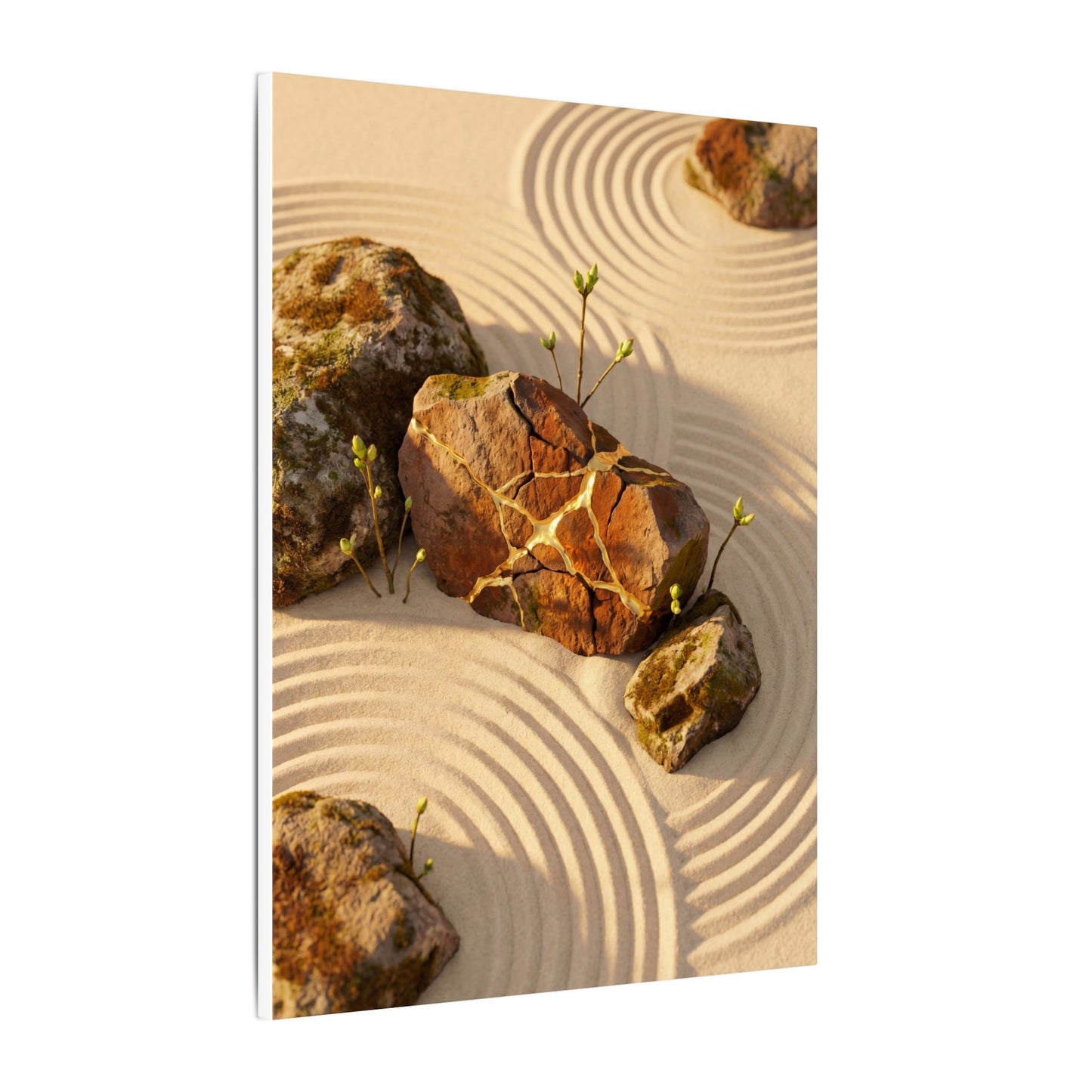 Kanso Rock Garden Canvas Art - Kintsugi Crackle Gold
