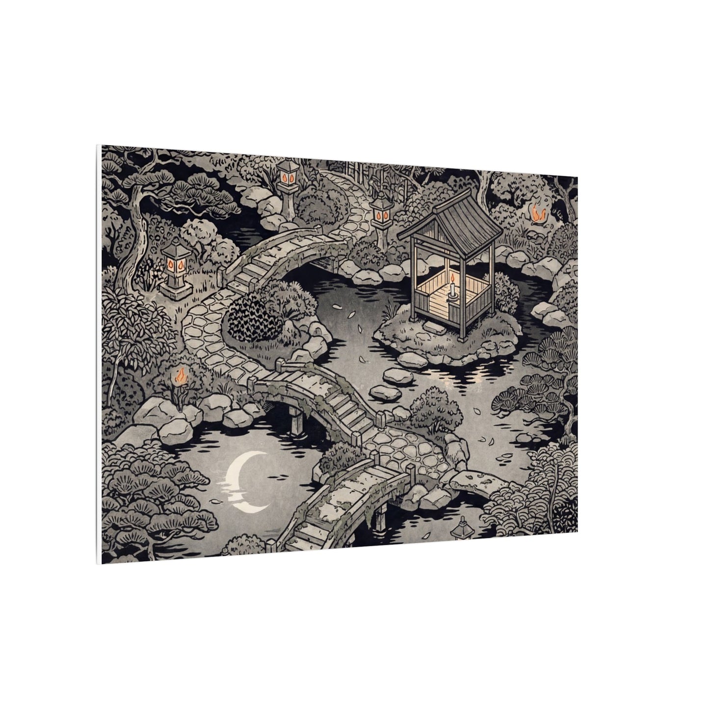 Moonlit Garden Ukiyo E Inspired Canvas Art | Serene Zen Art