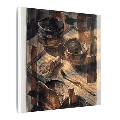 Tea Ceremony Charcoal Ink Canvas Art | Luxurious Dark Japandi Art