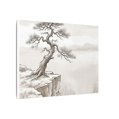 Neutral Pine Tree Canvas Art - Minimal Line Japandi