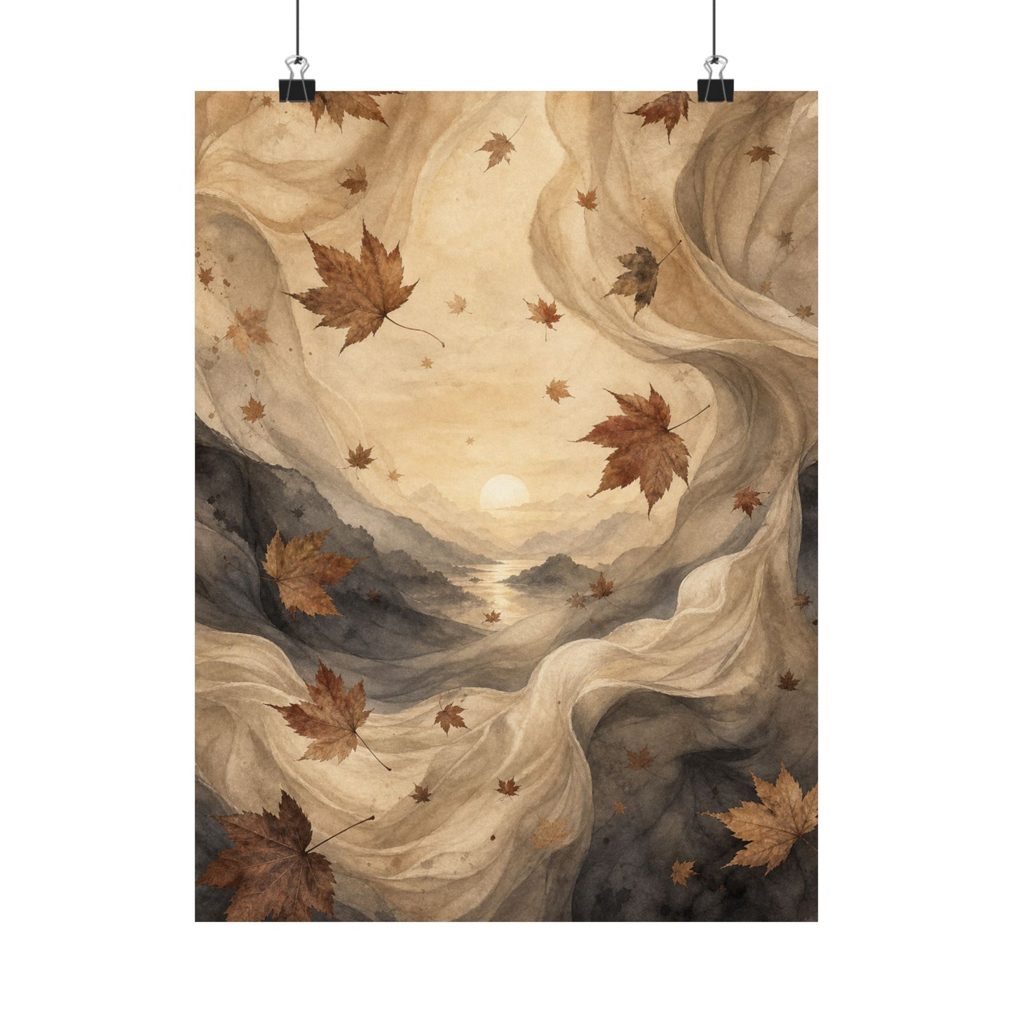 Silk Drape Wall Art Print | Autumn Japandi Watercolor Art