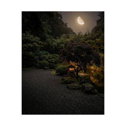 Dark Japandi Moonlit Garden in Golden Hour | Moody Minimal Wall Art Print