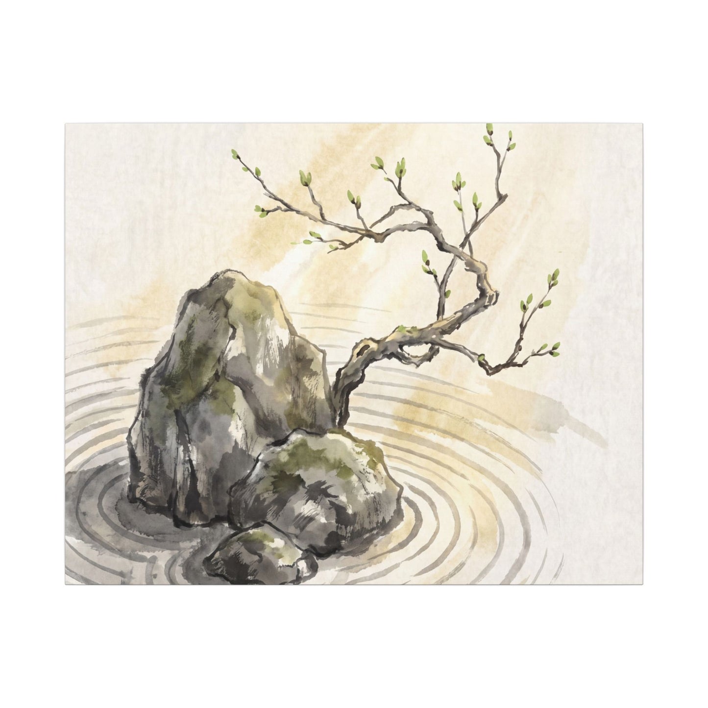 Serene Rock Garden Canvas Art - Sumi E Zen
