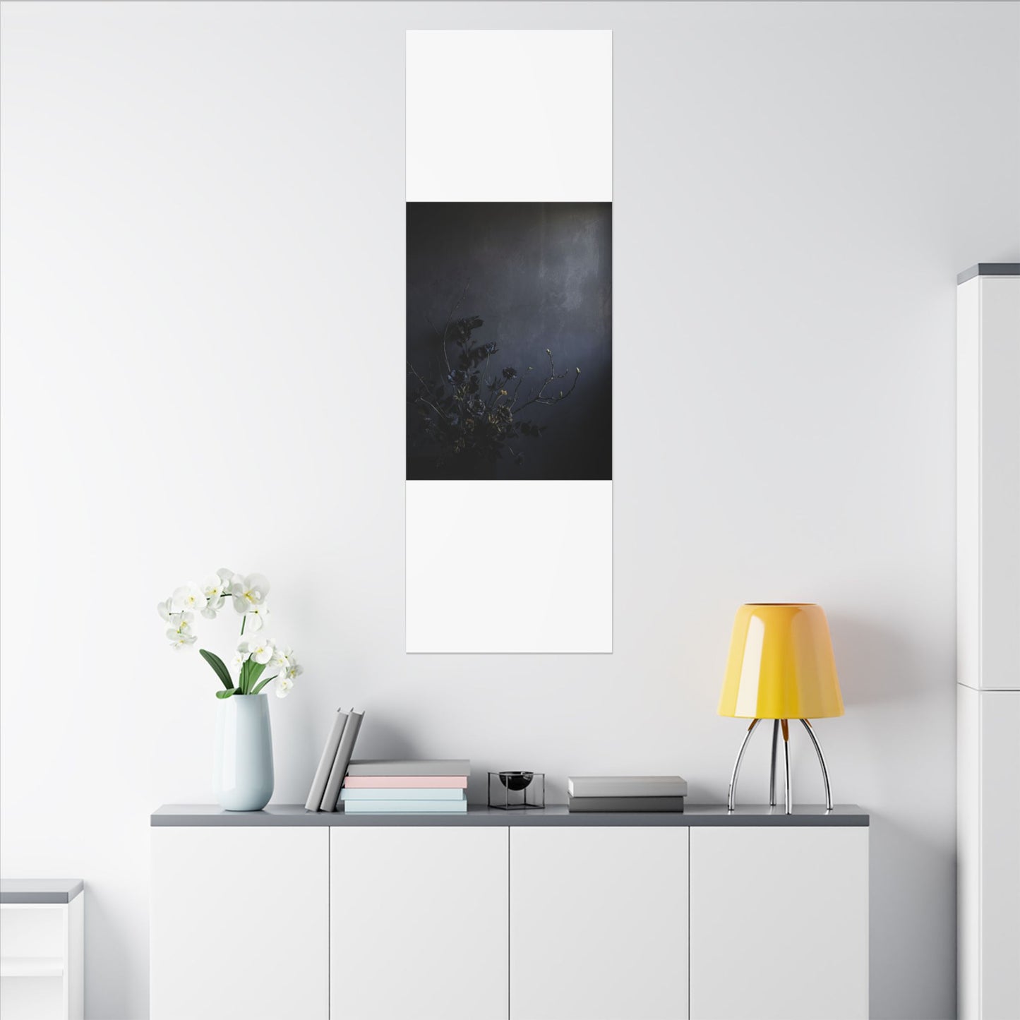 Dried Flowers Spring Canvas Art | Dark Japandi Moody Design