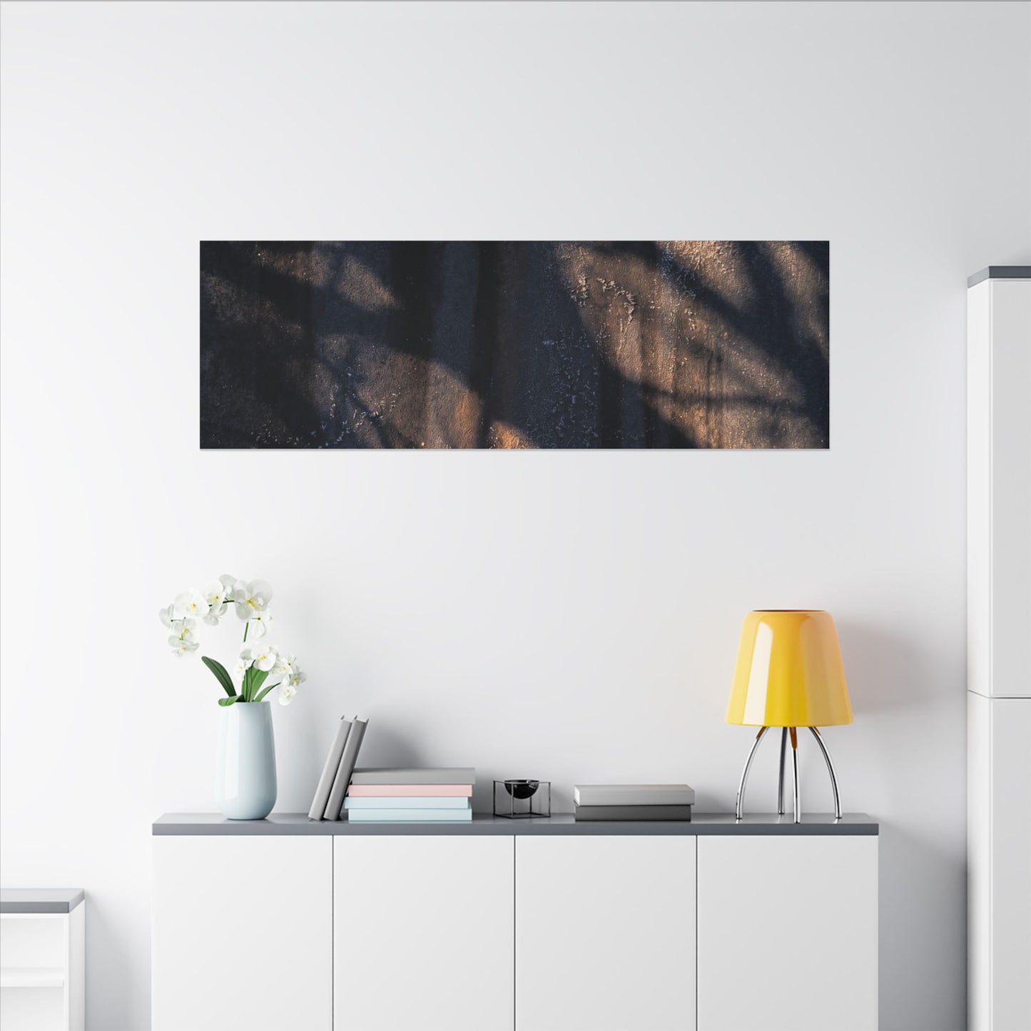 Dark Japandi Shadow Play in Golden Hour | Shadow Zen Canvas Art