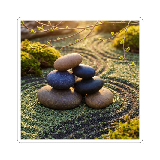 Golden Hour River Stones Sticker - Zen Fukinsei Art Print