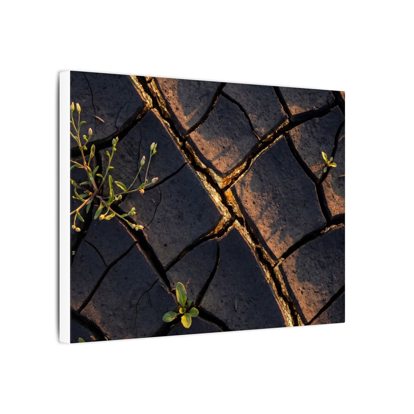 Kintsugi Cracked Earth in Golden Hour | Gold Vein Canvas Art