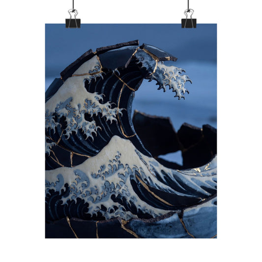 Winter Ocean Wave Gold Repair Wall Art Print | Resilient Decor Art Print