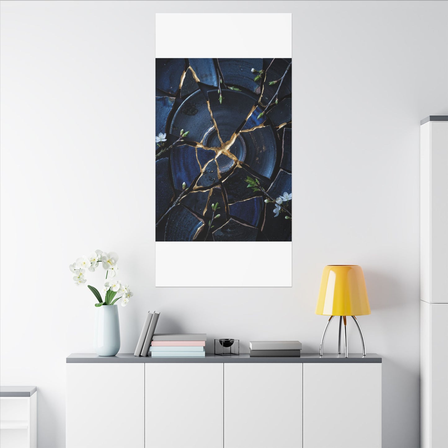 Moonlight Broken Pottery Canvas Art - Kintsugi Fukinsei
