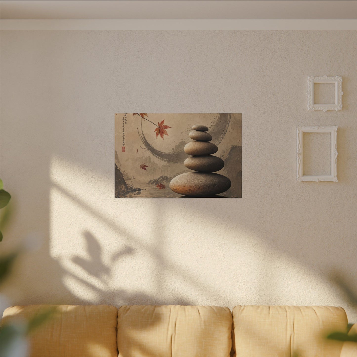 Japandi River Stones in Candlelight | Japanese Pattern Canvas Art