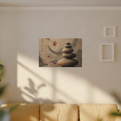 Japandi River Stones in Candlelight | Japanese Pattern Canvas Art