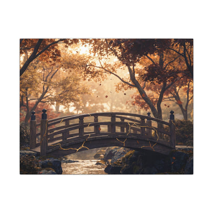 Autumn Wooden Bridge Gold Vein Canvas Art | Resilient Decor Art Print