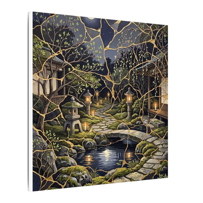 Kintsugi Moonlit Garden in Candlelight | Gold Vein Canvas Art
