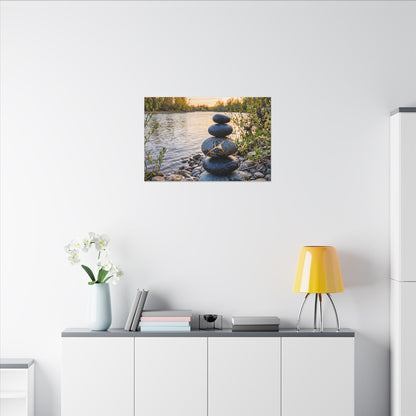 Kintsugi River Stones in Golden Hour | Gold Vein Canvas Art