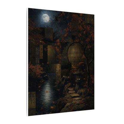 Moonlight Moonlit Garden Canvas Art - Dark Japandi Shibui