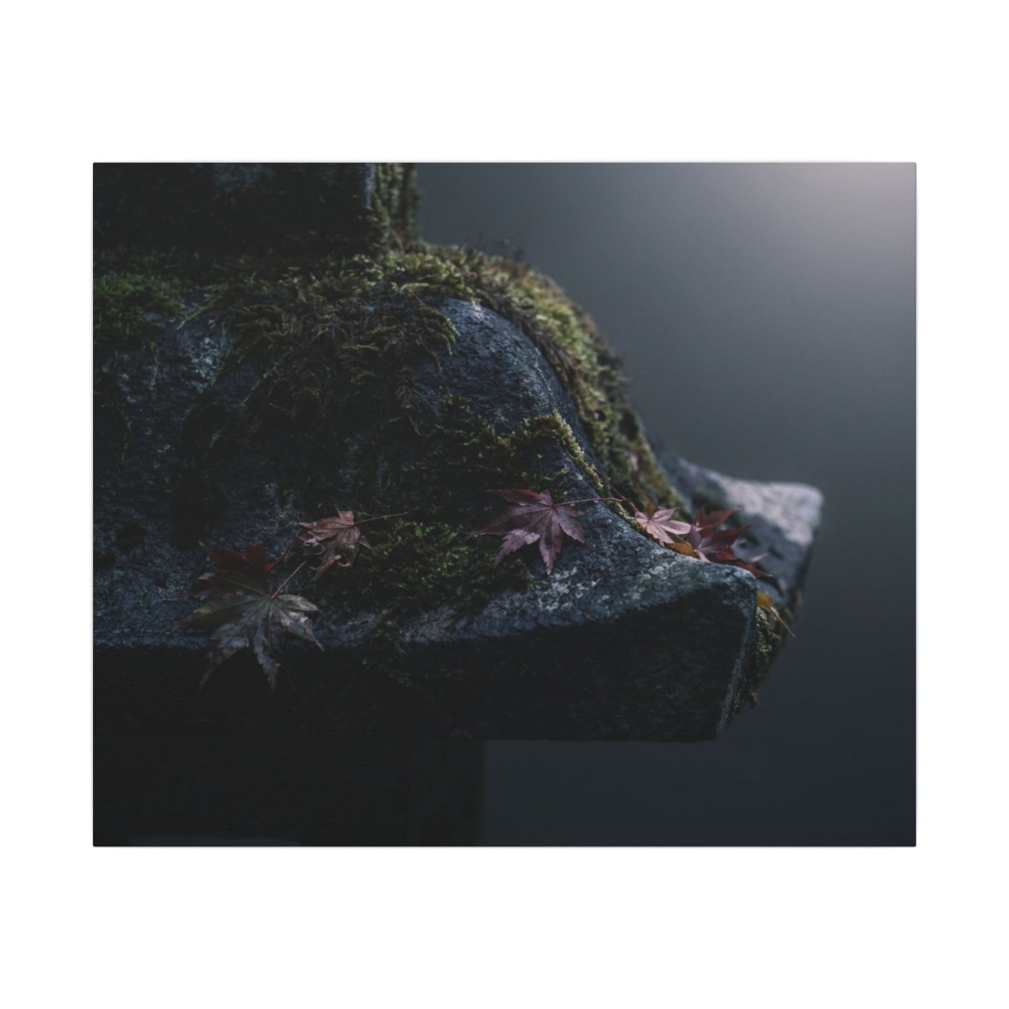 Stone Lantern Moody Minimal Canvas Art | Sophisticated Dark Japandi Art