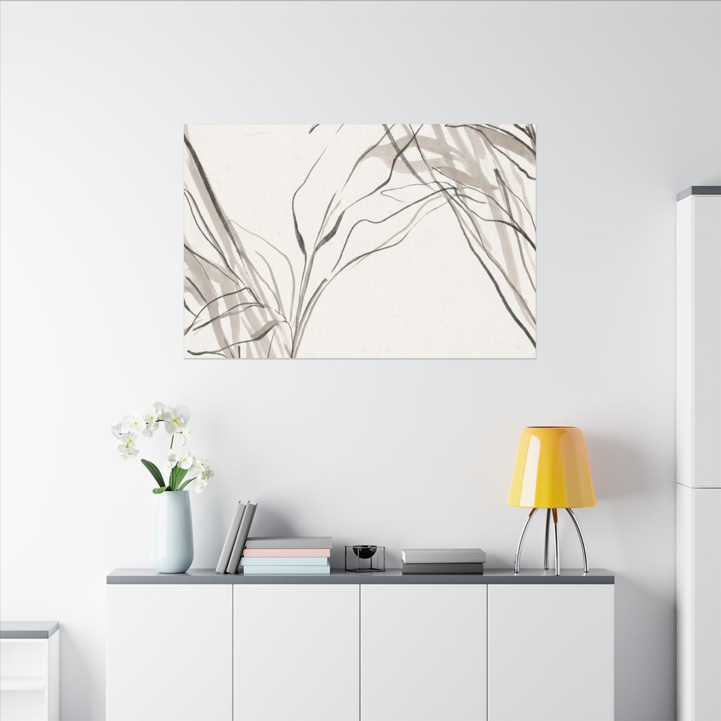 Neutral Shoji Screen Canvas Art - Minimal Line Japandi