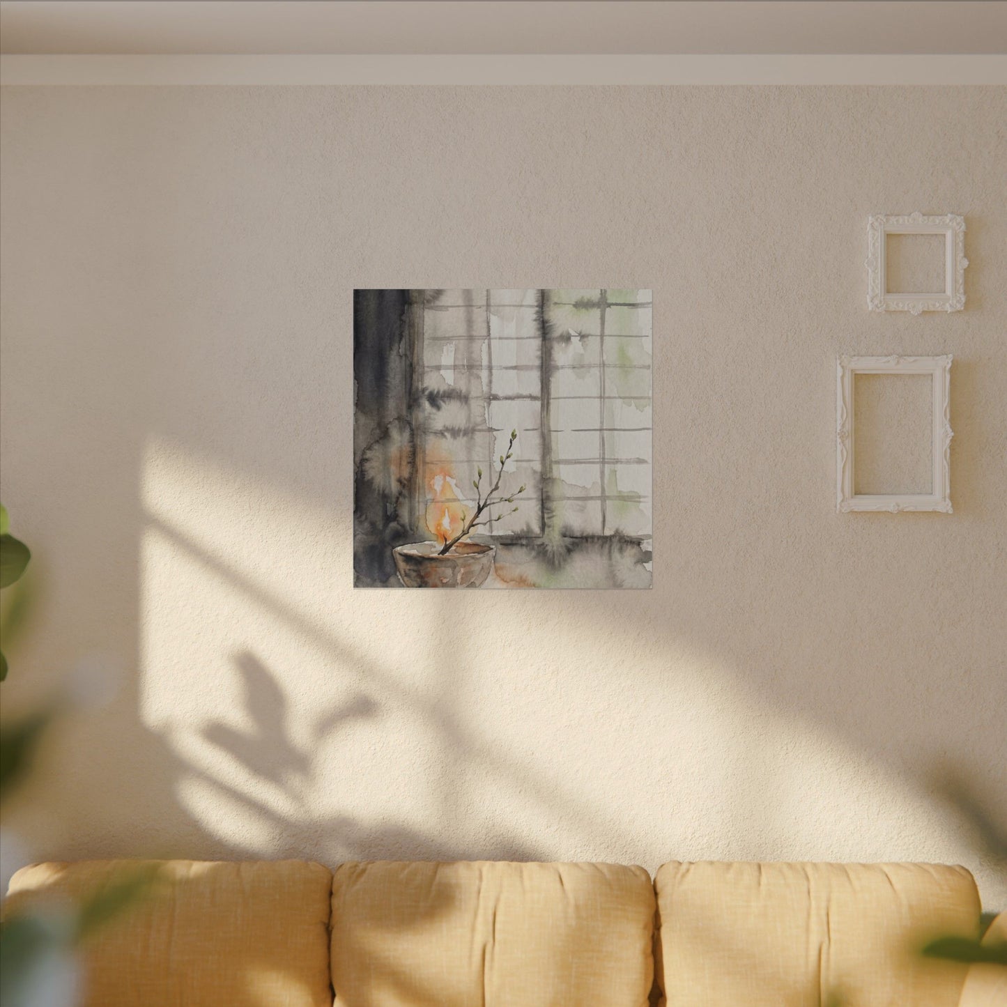 Shoji Screen Canvas Art | Spring Japandi Watercolor Art