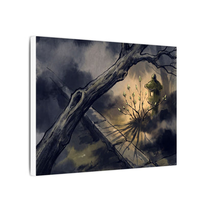 Dark Japandi Moonlit Garden in Golden Hour | Charcoal Ink Canvas Art