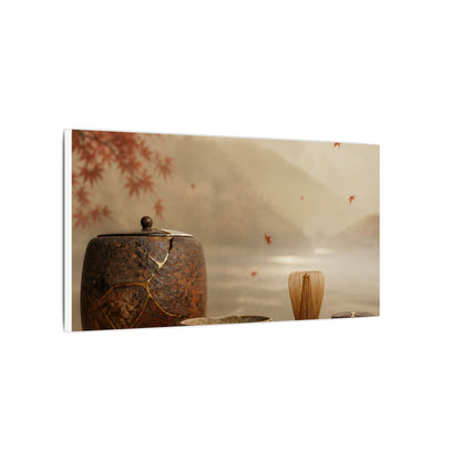 Tea Ceremony Canvas Art | Autumn Kintsugi Gold Vein Art