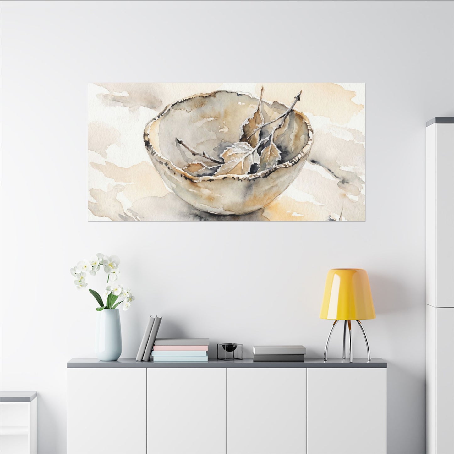 Ceramic Bowl Canvas Art | Winter Japandi Watercolor Art