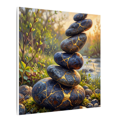 Spring River Stones Gold Repair Canvas Art | Healing Decor