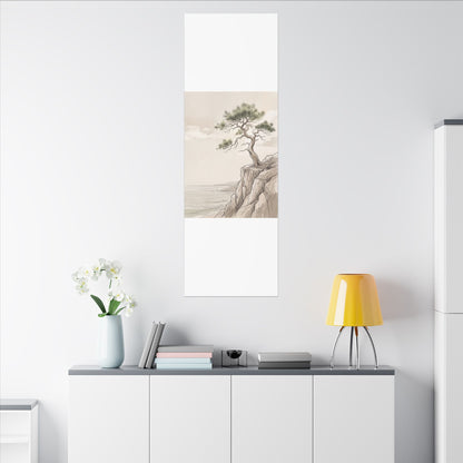 Japandi Pine Tree in Dappled | Minimal Line Canvas Art