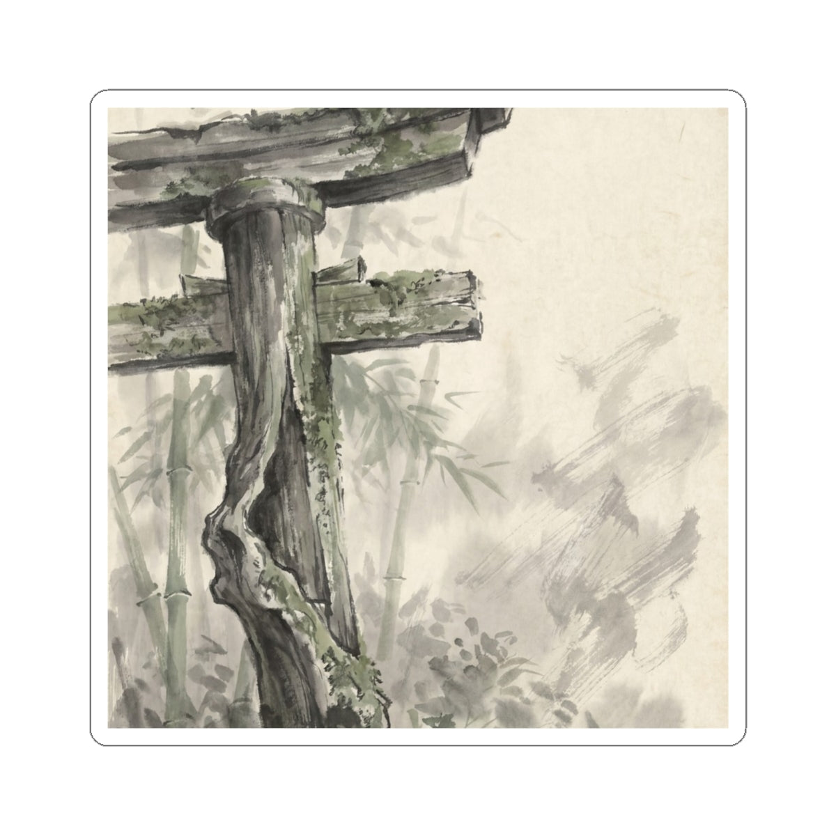 Fukinsei Torii Gate Sticker - Zen Sumi E Art Print