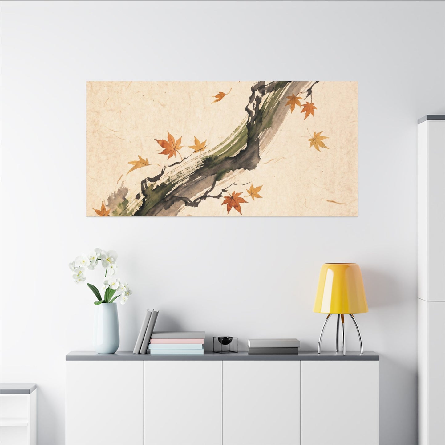 Ink Brushstroke Autumn Canvas Art | Zen Calm Design