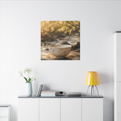 Neutral Ceramic Bowl Canvas Art - Japanese Pattern Japandi