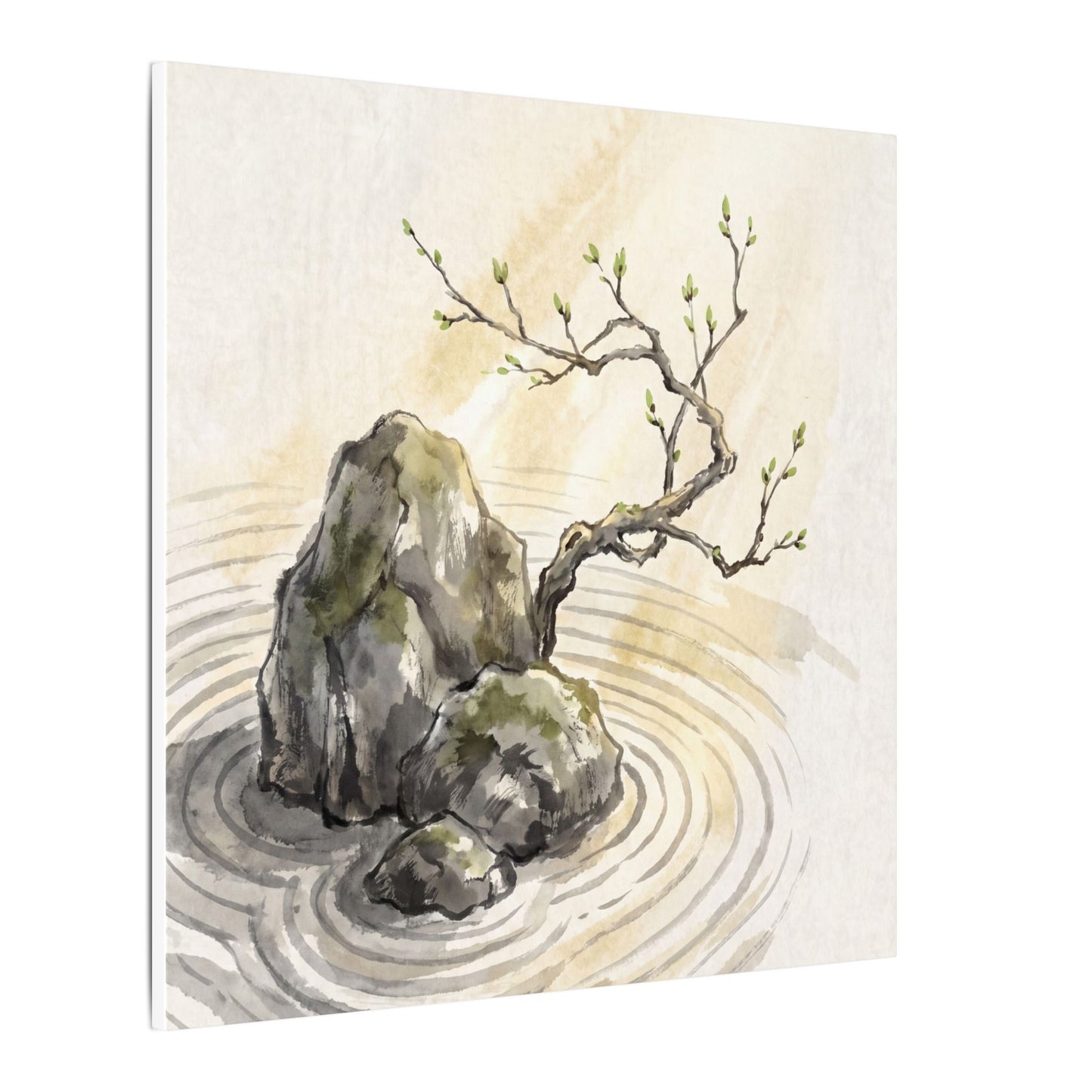 Serene Rock Garden Canvas Art - Sumi E Zen