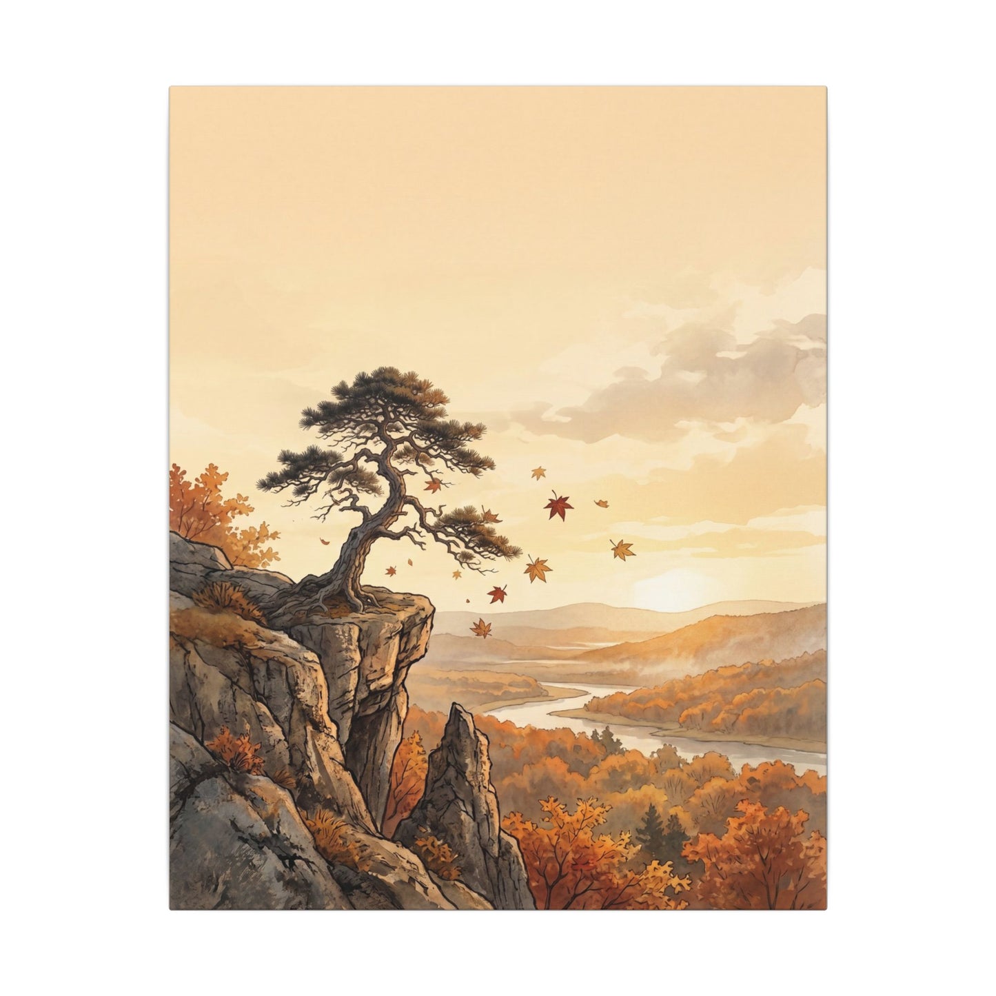 Pine Tree Autumn Canvas Art | Japandi Warm Design