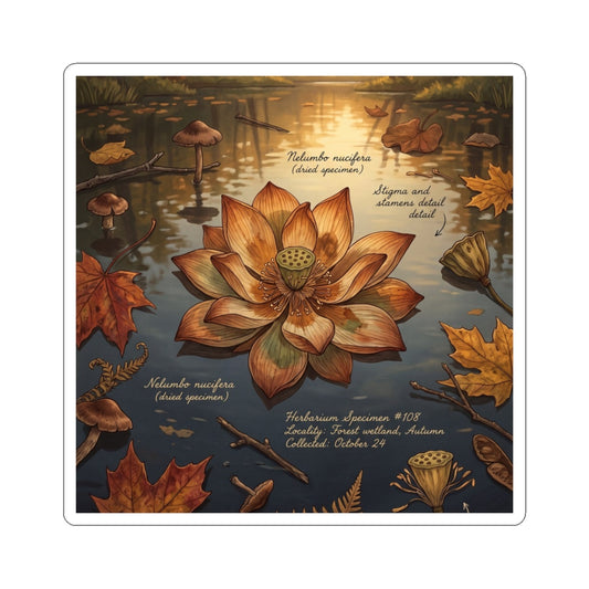 Cottagecore Lotus Flower in Golden Hour | Herbarium Sticker