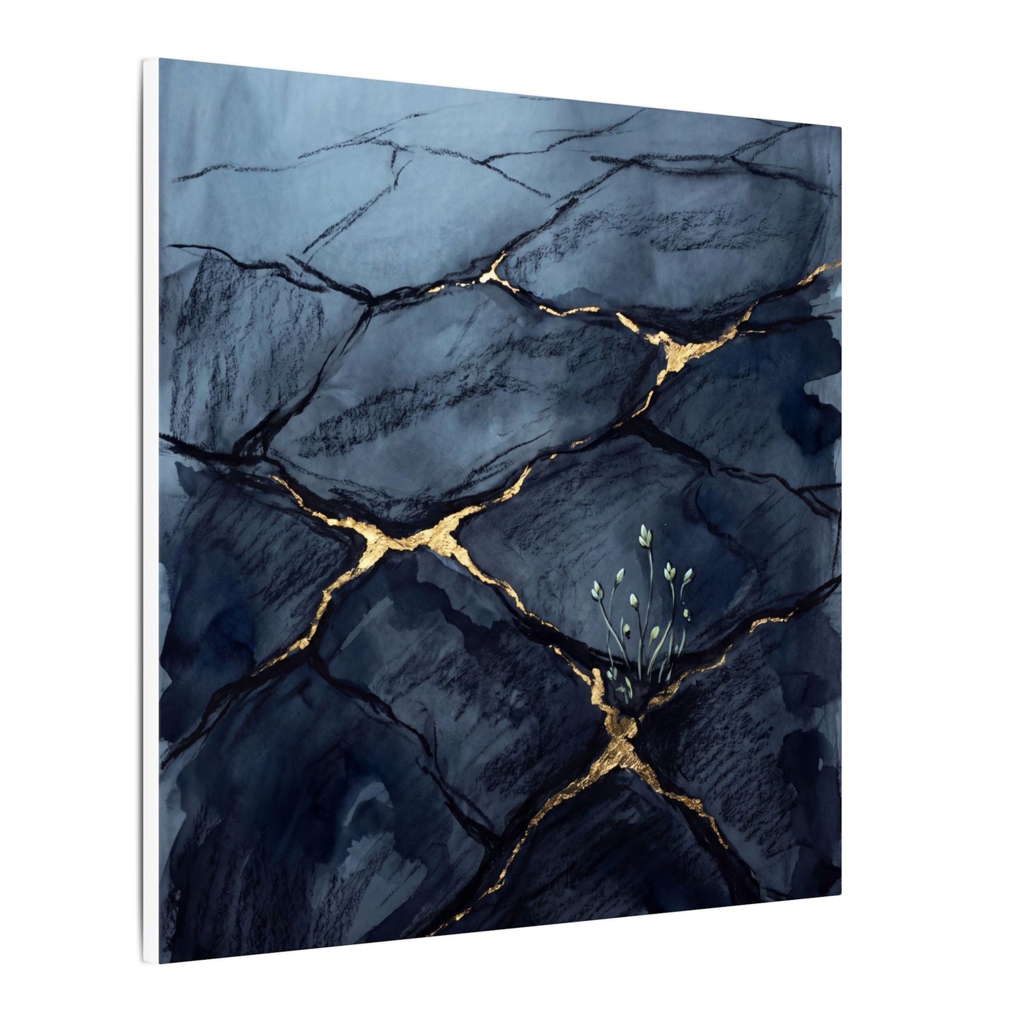 Mono No Aware Cracked Earth Canvas Art - Dark Japandi Charcoal Ink