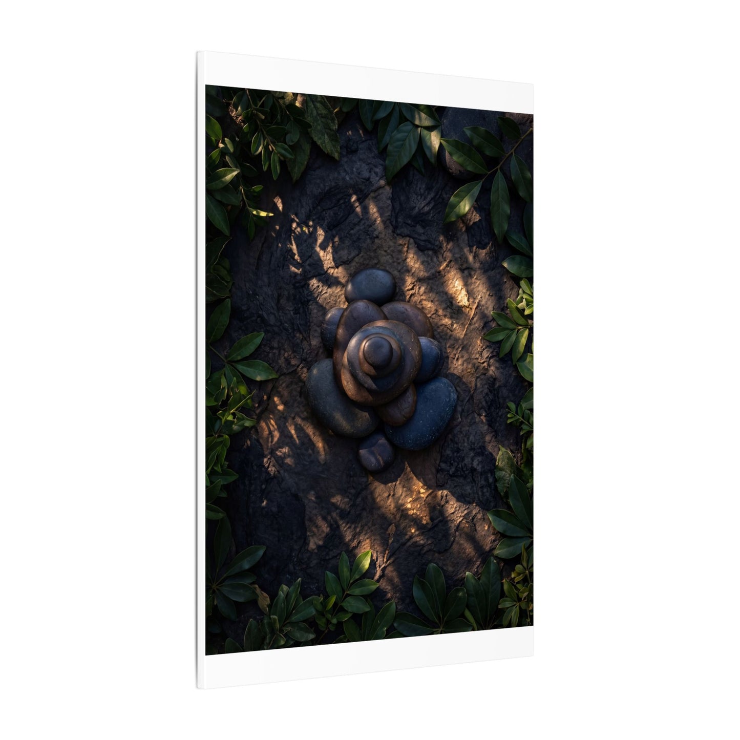 Ma River Stones Canvas Art - Dark Japandi Dark Texture
