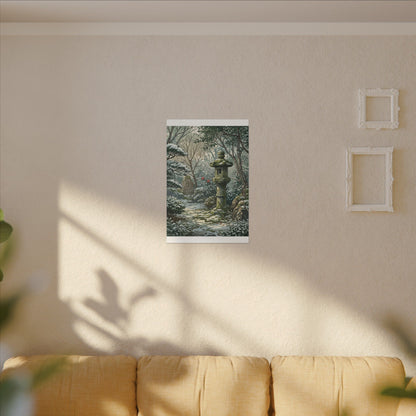 Stone Lantern Winter Canvas Art | Japandi Warm Design