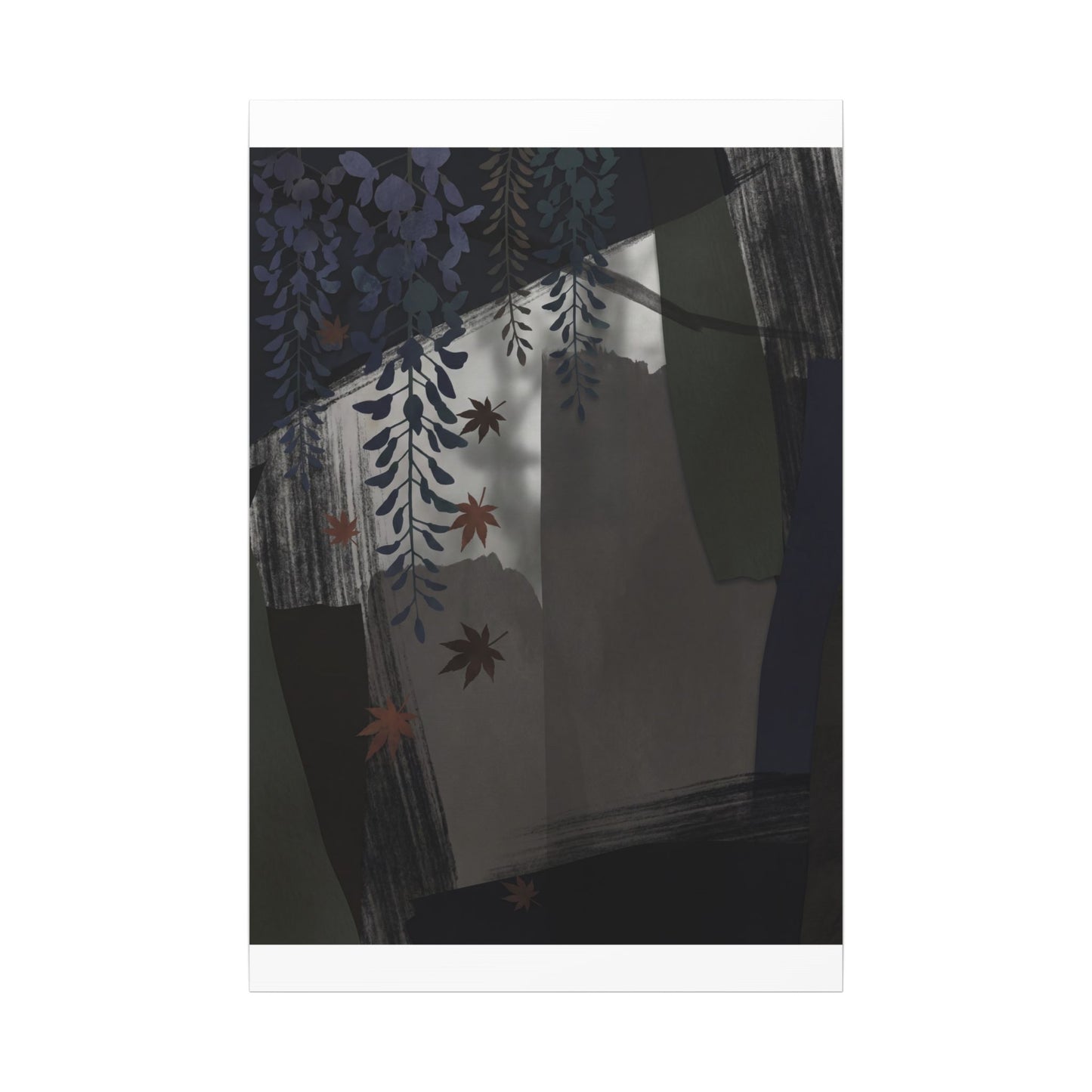 Wisteria Autumn Canvas Art | Dark Japandi Moody Design