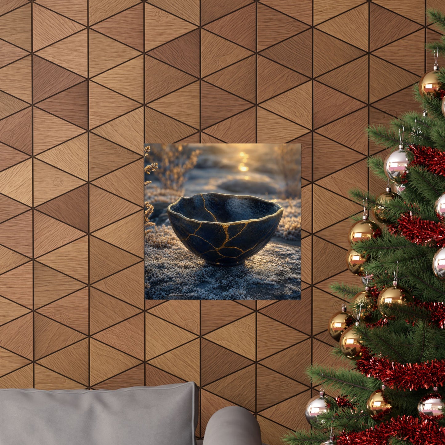 Kintsugi Ceramic Bowl in Golden Hour | Gold Repair Wall Art Print
