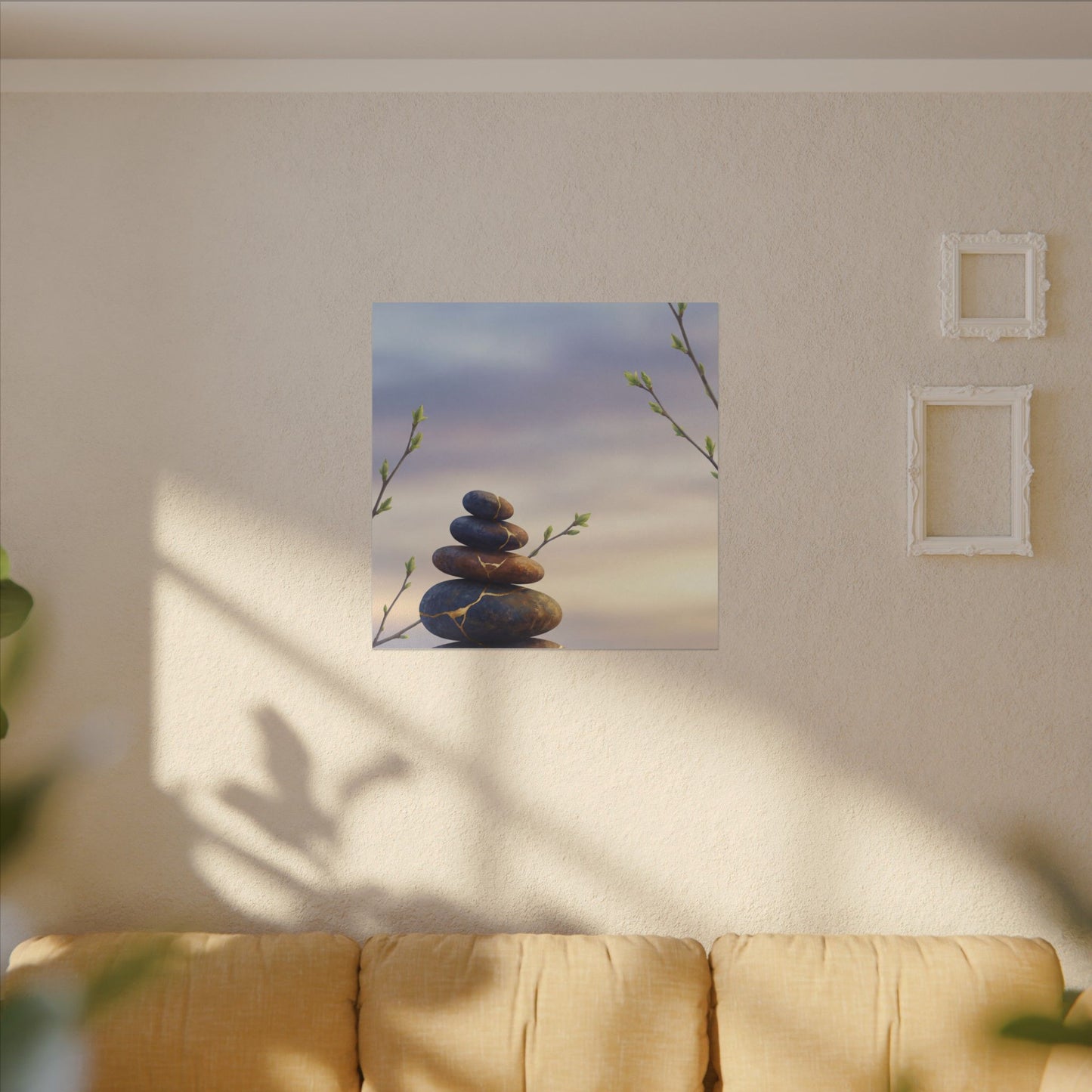 Spring River Stones Gold Vein Canvas Art | Philosophical Decor