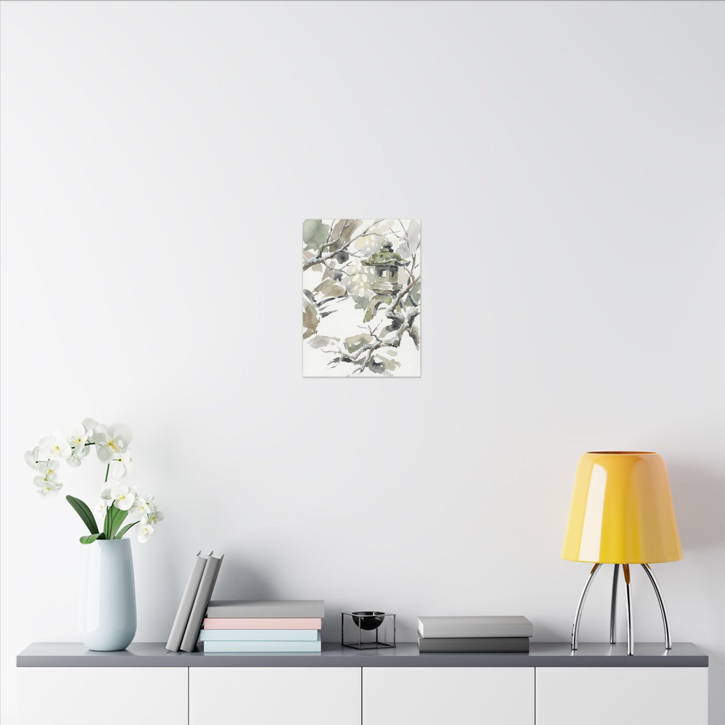 Elegant Stone Lantern Canvas Art - Watercolor Japandi